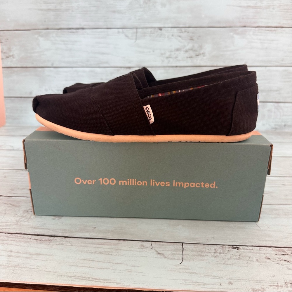 TOMS Slip-on Alpargata Black Canvas Espadrille Shoes Size 9